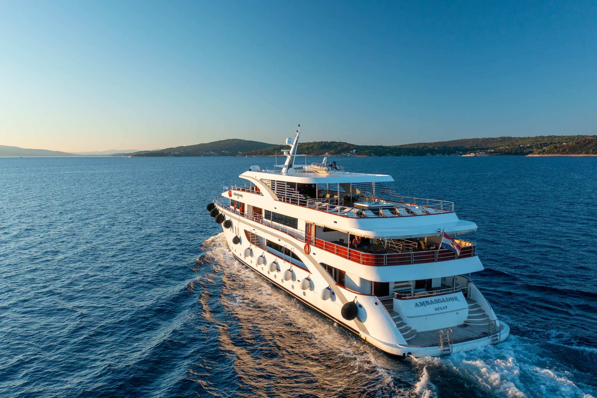 Ambassador yacht cruising on the blue sea near Split, Croatia