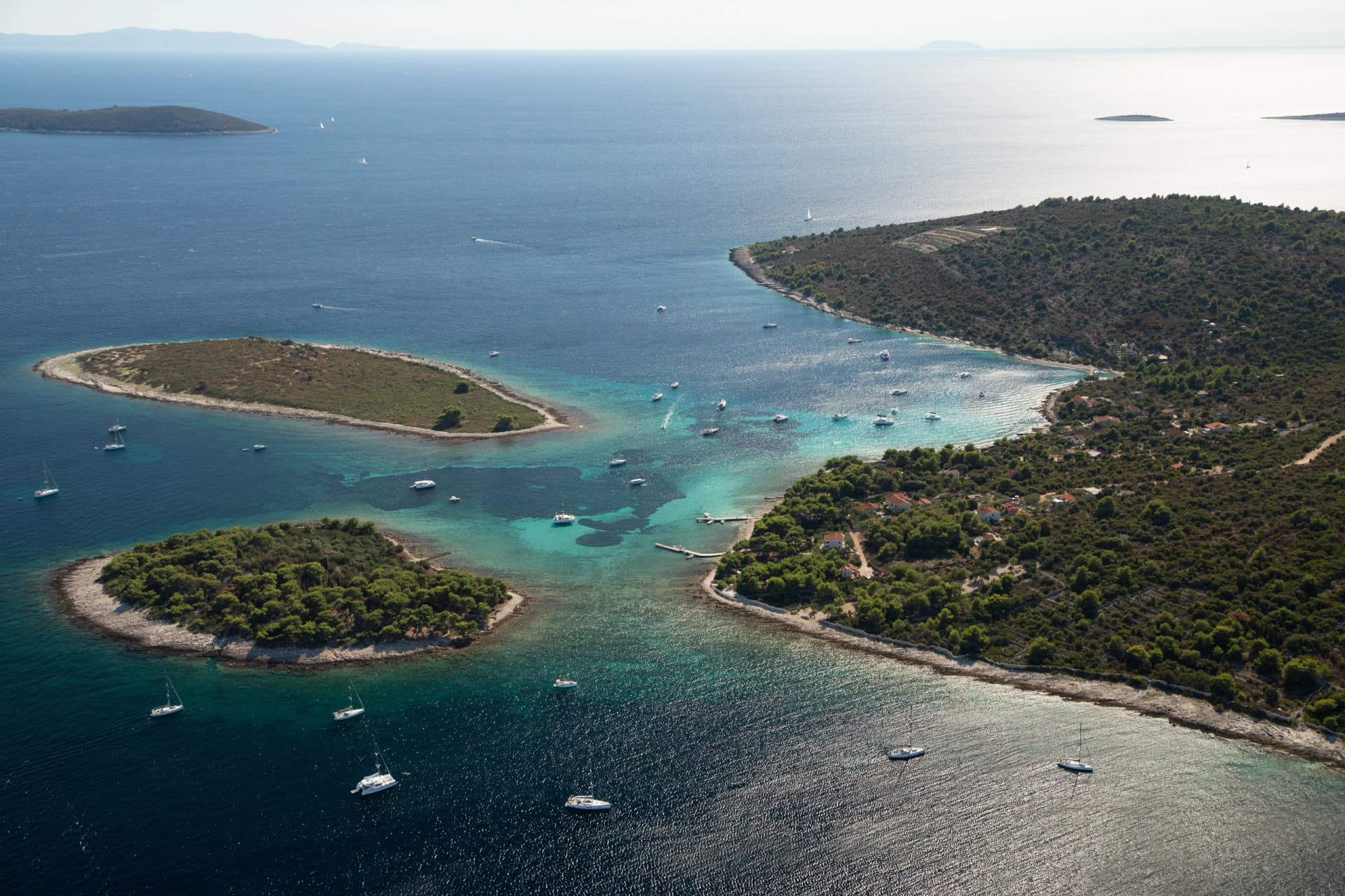 Krknjasi bay, on Drvenik Veli, aerial view. Dalmatia, Croatia.