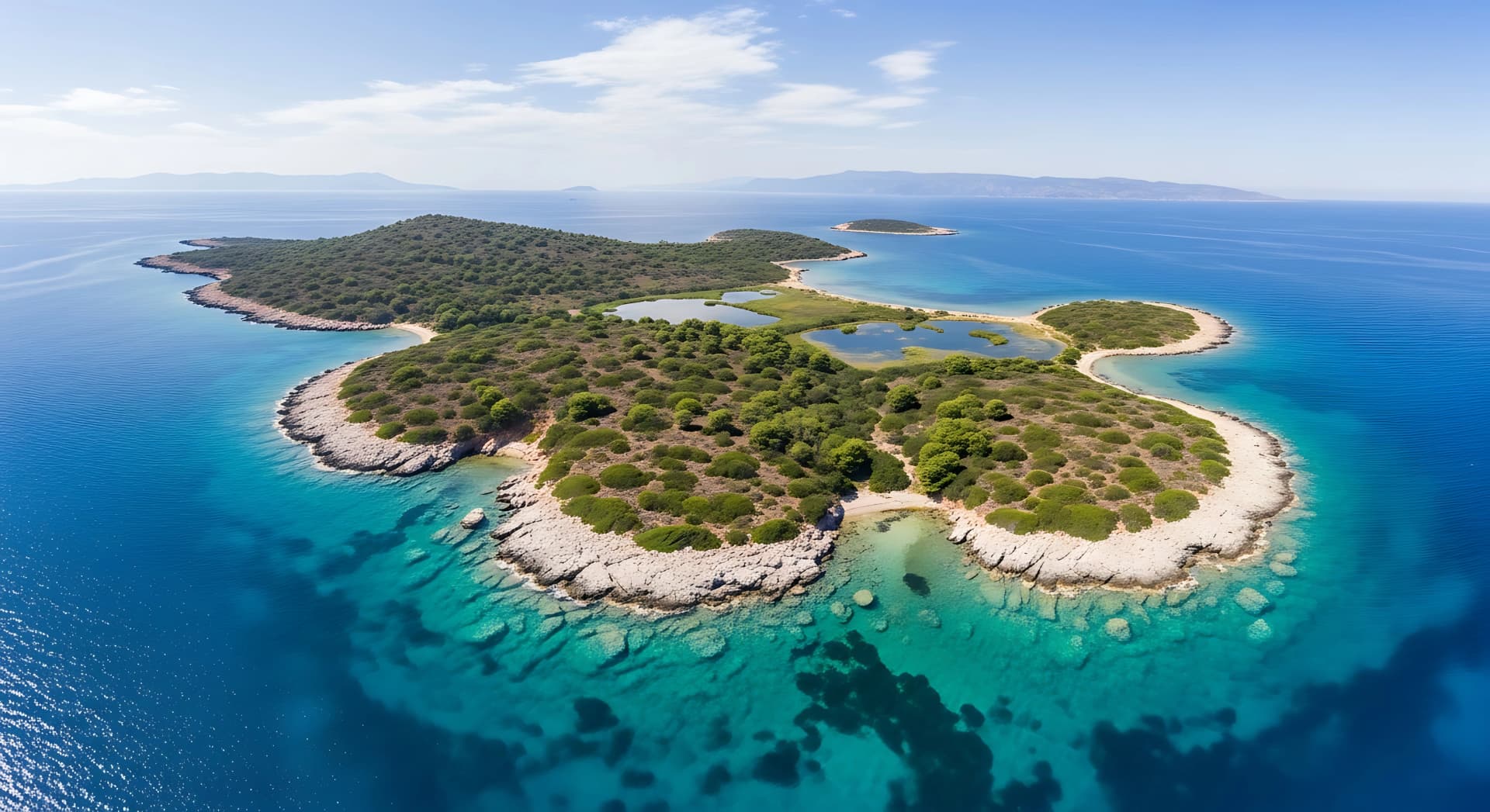 Aerial view of the Pakleni Islands archipelago near Hvar, Croatia.
