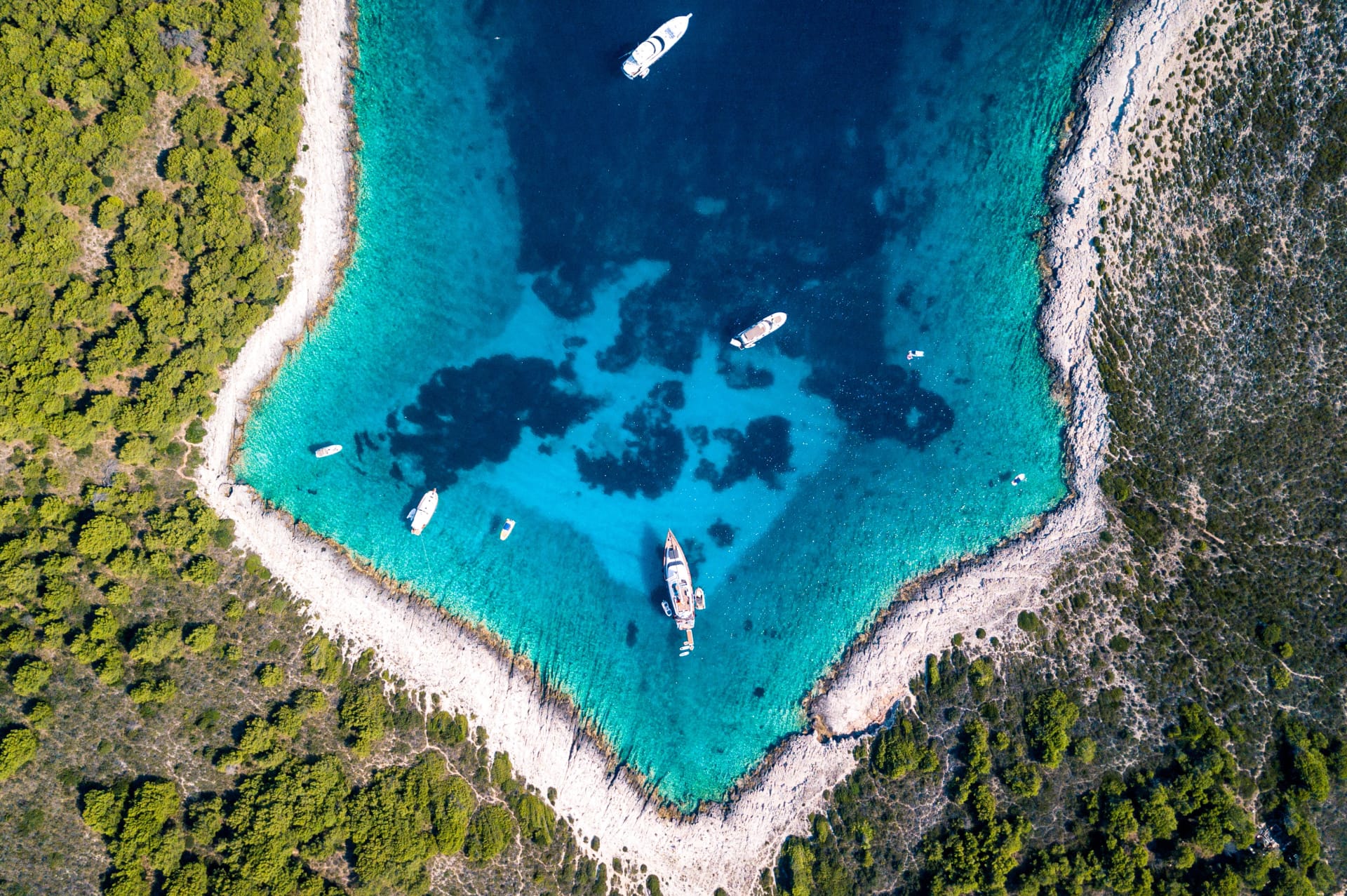 Crystal clear lagoon in Hvar, Croatia, around Pakleni Islands