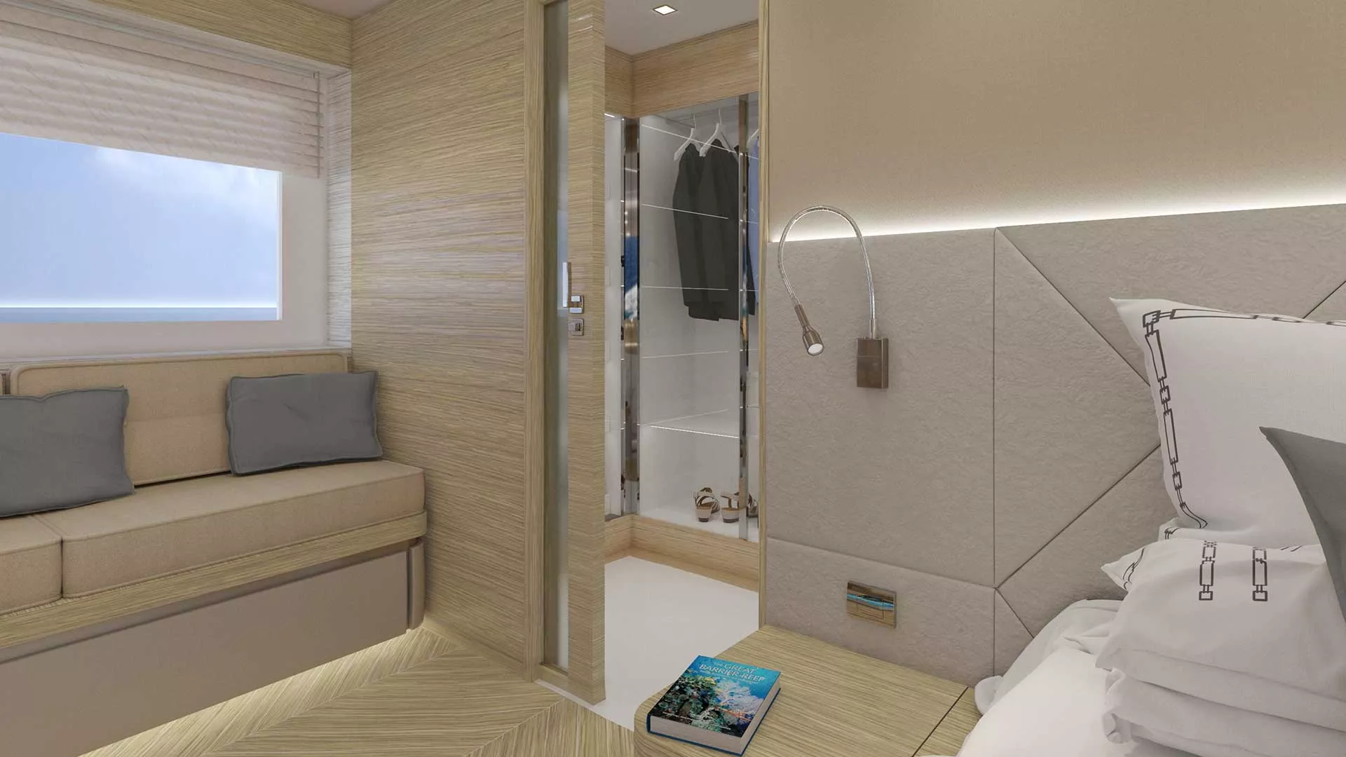 Yacht argo for charter built in closet